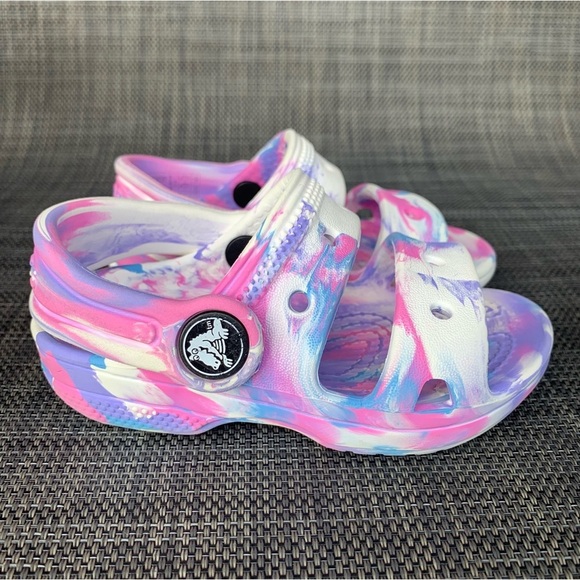 CROCS Other - Crocs Easy on Clogs sling back Sandals Tie Dye Graphics infant Girls size 5